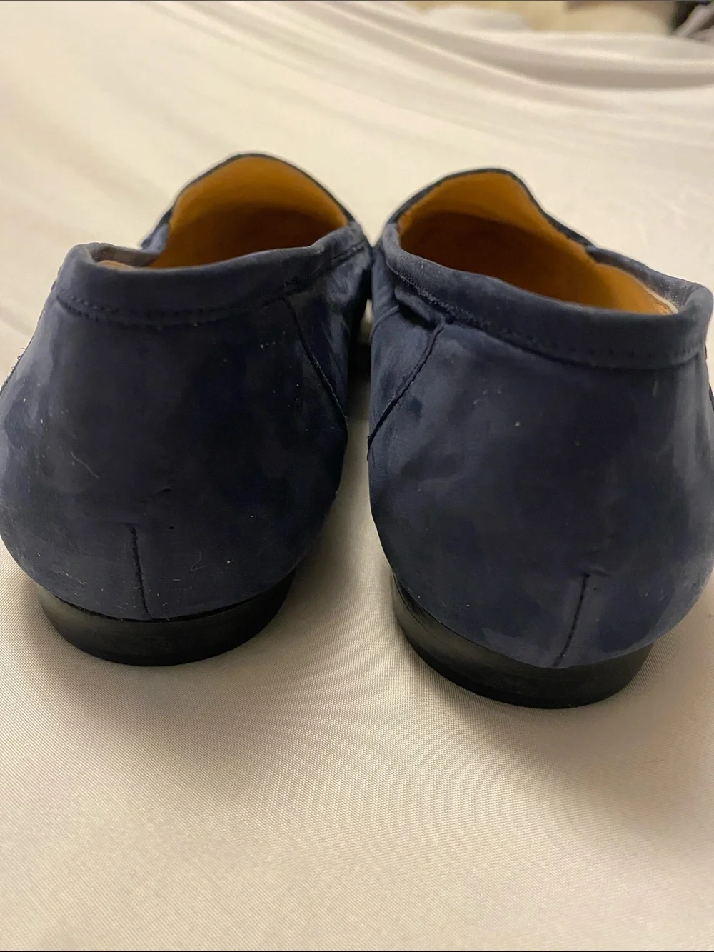 Saks Fifth Avenue Navy Suede Penny Loafers. 10